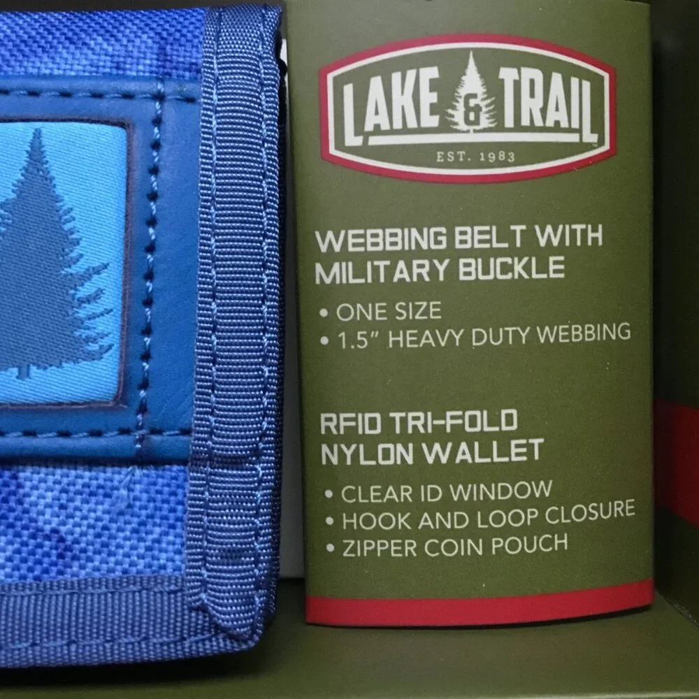 Lake Trail Webbing Belt with Wallet: Blue